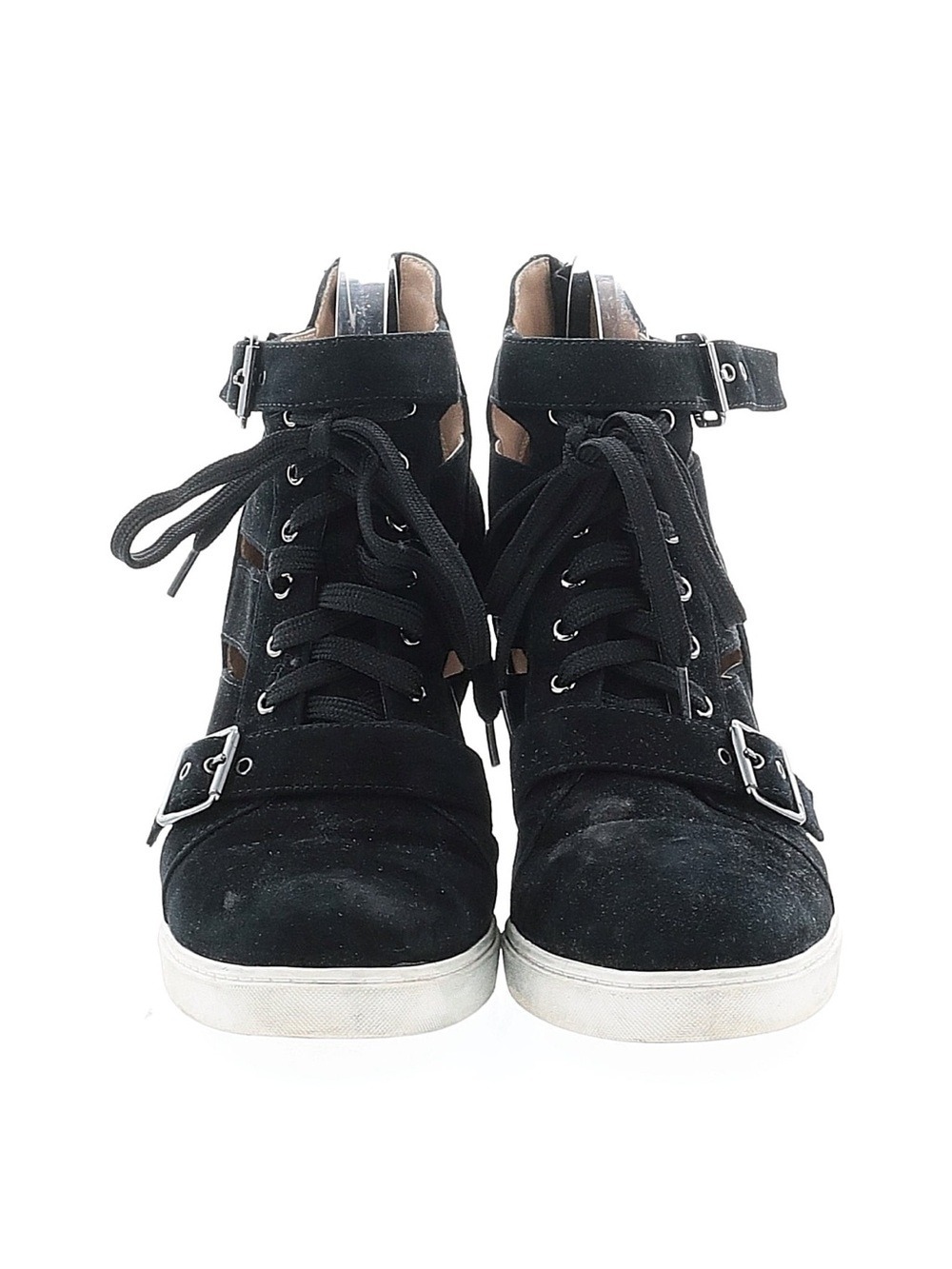 Paolo Black Suede Lace-Up Wedge Sneaker Boot with Buckles - Picture 2 of 2